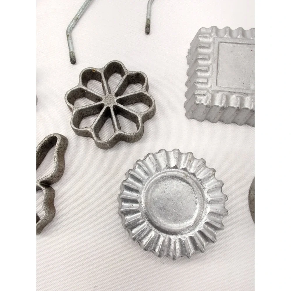 Vintage Rosette Timbale Iron Set Silver Cast Aluminum Butterfly Floral Molds